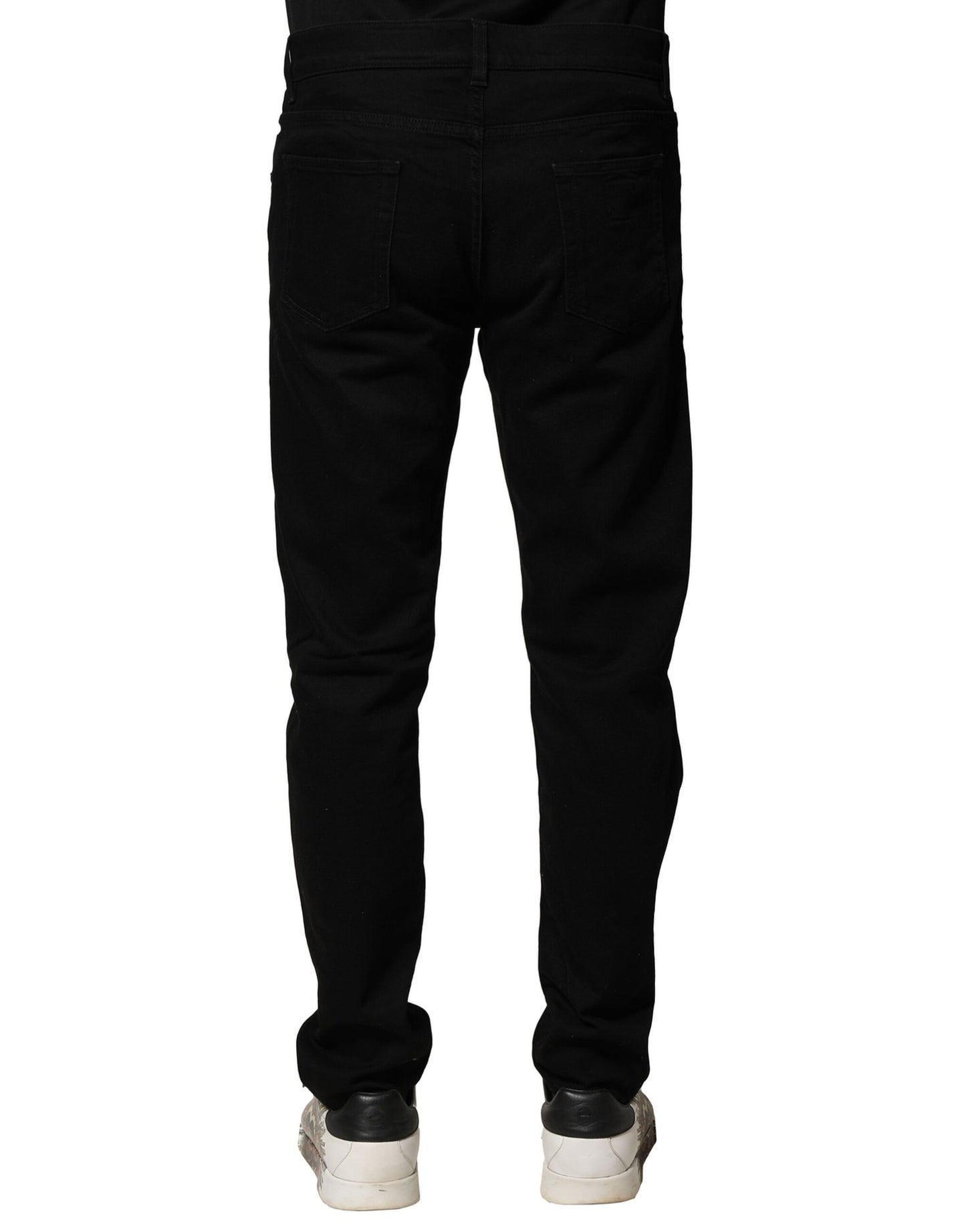 Dolce & Gabbana Svarta Bomullsslitna Slim Fit Herrjeans