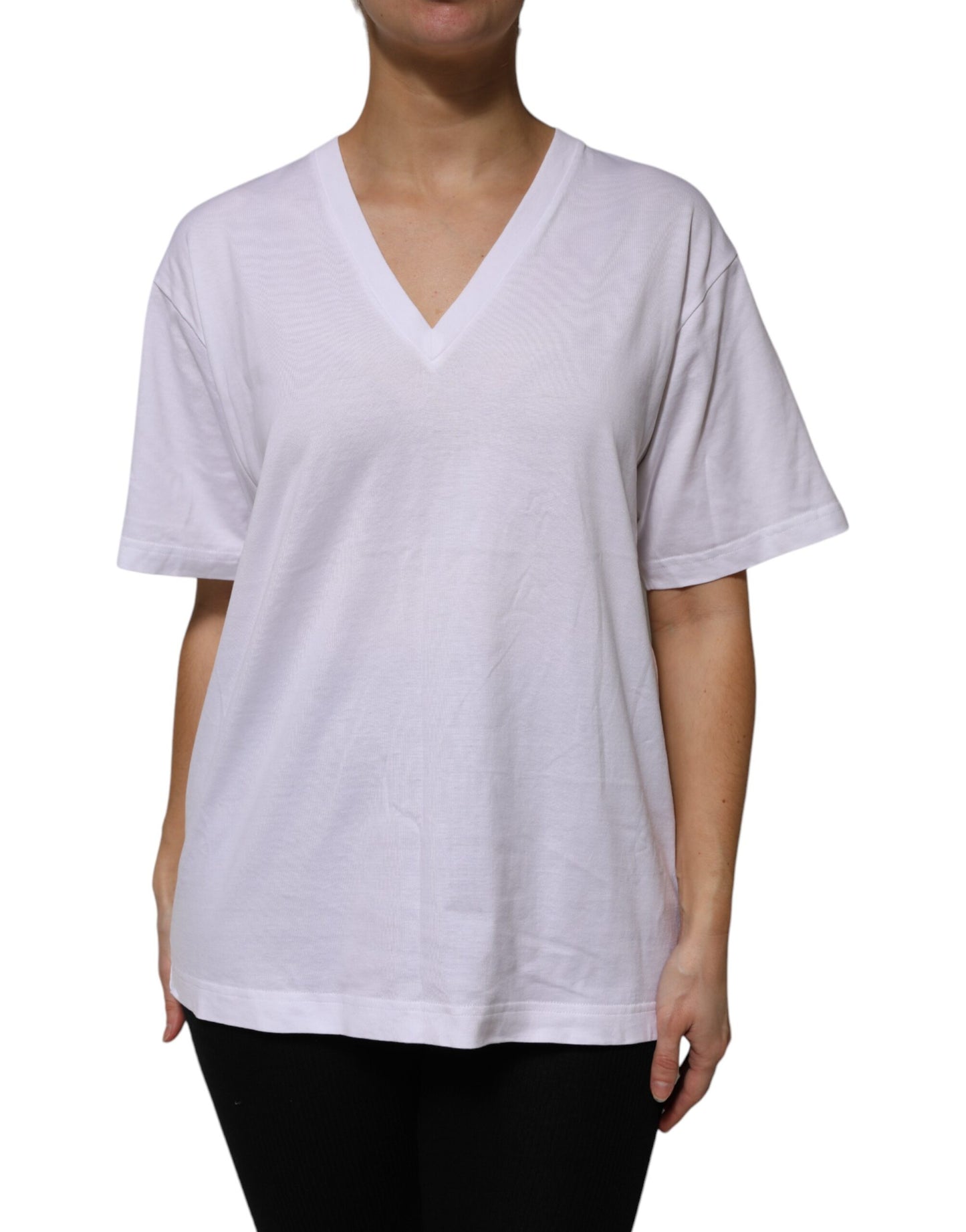 Dolce & Gabbana Vit bomulls-t-shirt med korta ärmar och v-ringning