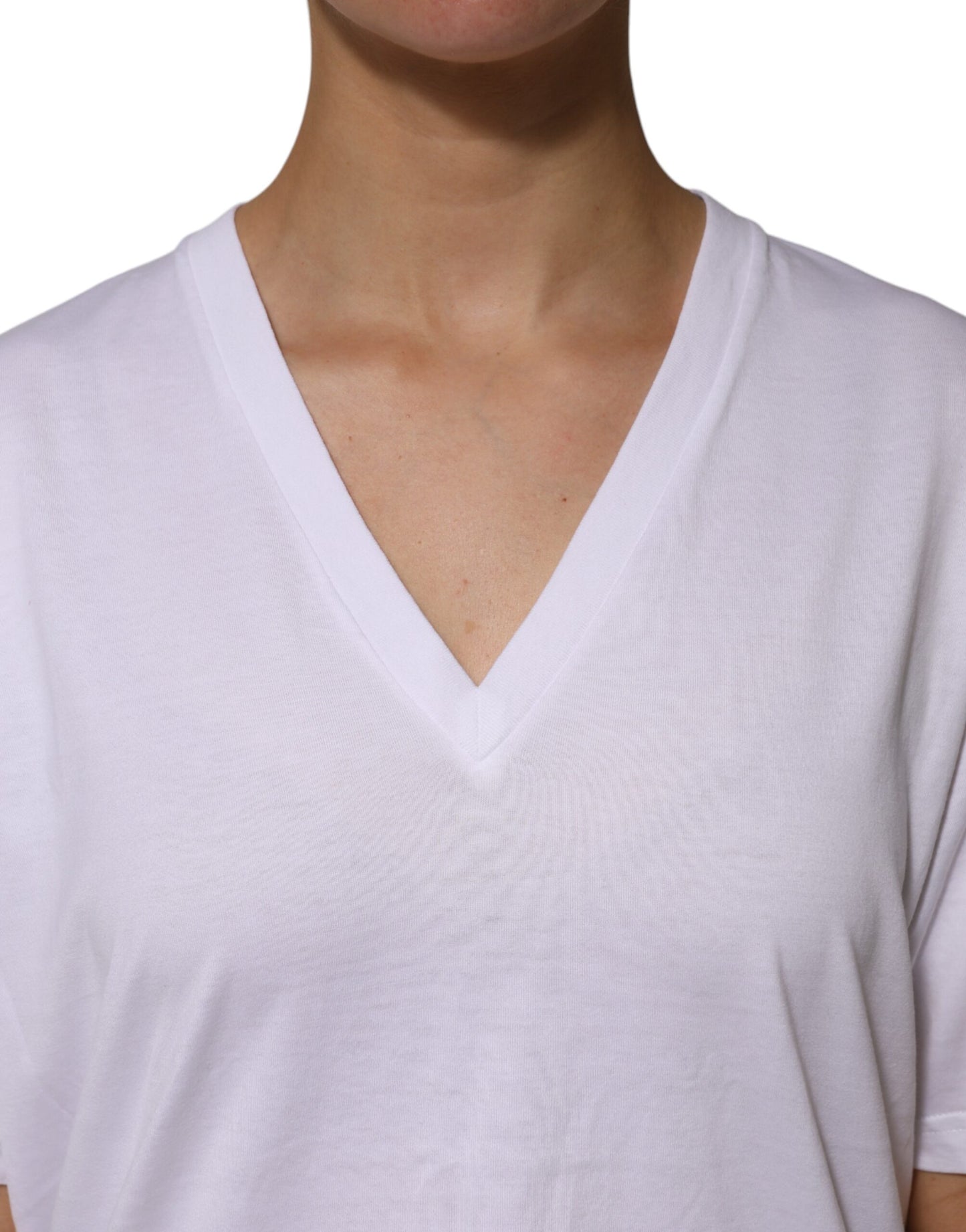 Dolce & Gabbana Vit bomulls-t-shirt med korta ärmar och v-ringning