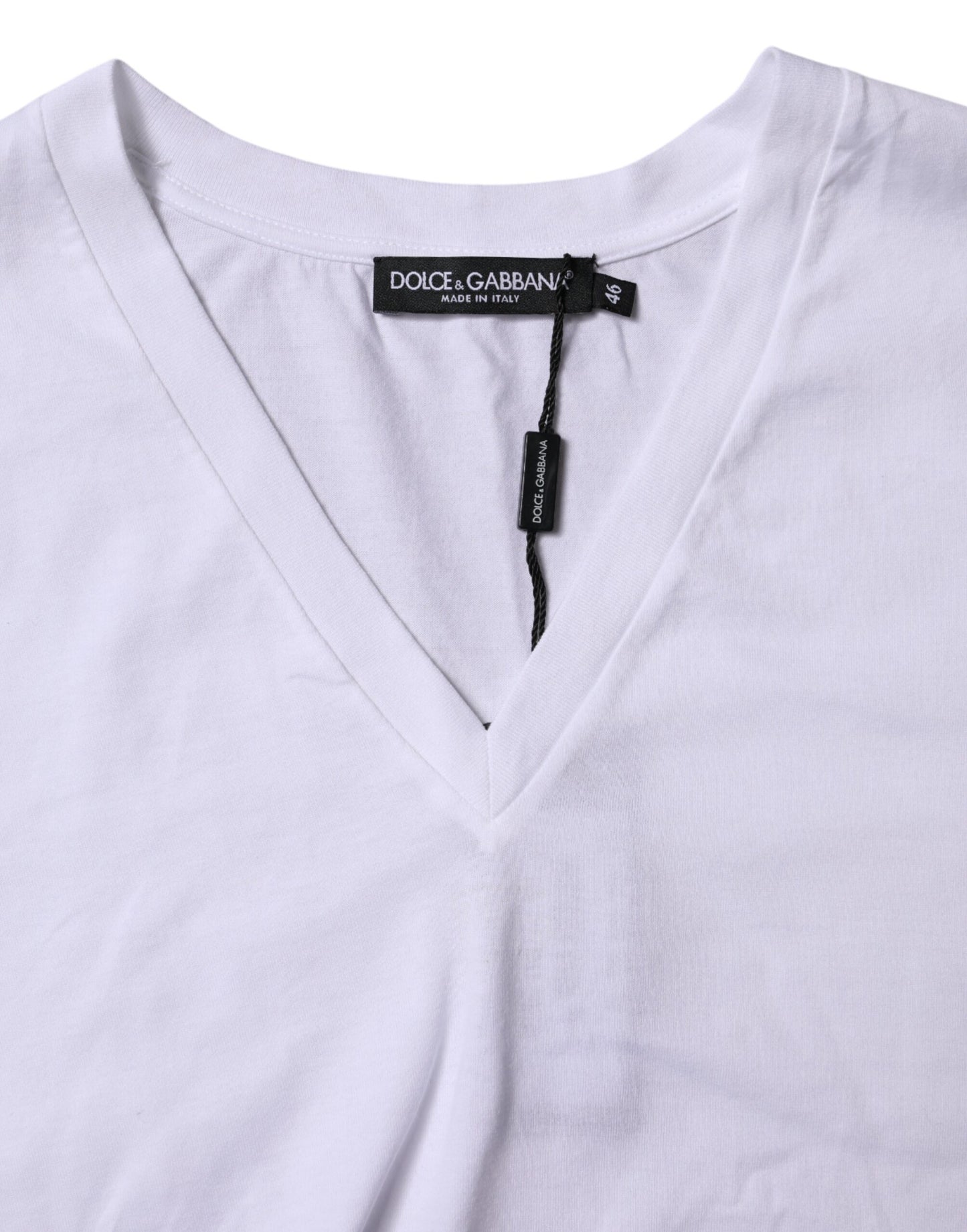 Dolce & Gabbana Vit bomulls-t-shirt med korta ärmar och v-ringning
