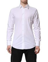 Dolce & Gabbana White GOLD Cotton Collared Dress Shirt Top
