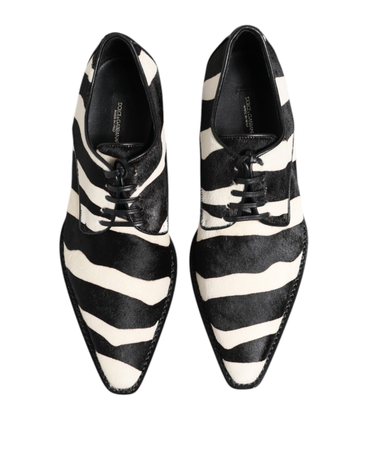 Dolce & Gabbana Black White Zebra Pony Fur Dress Shoes