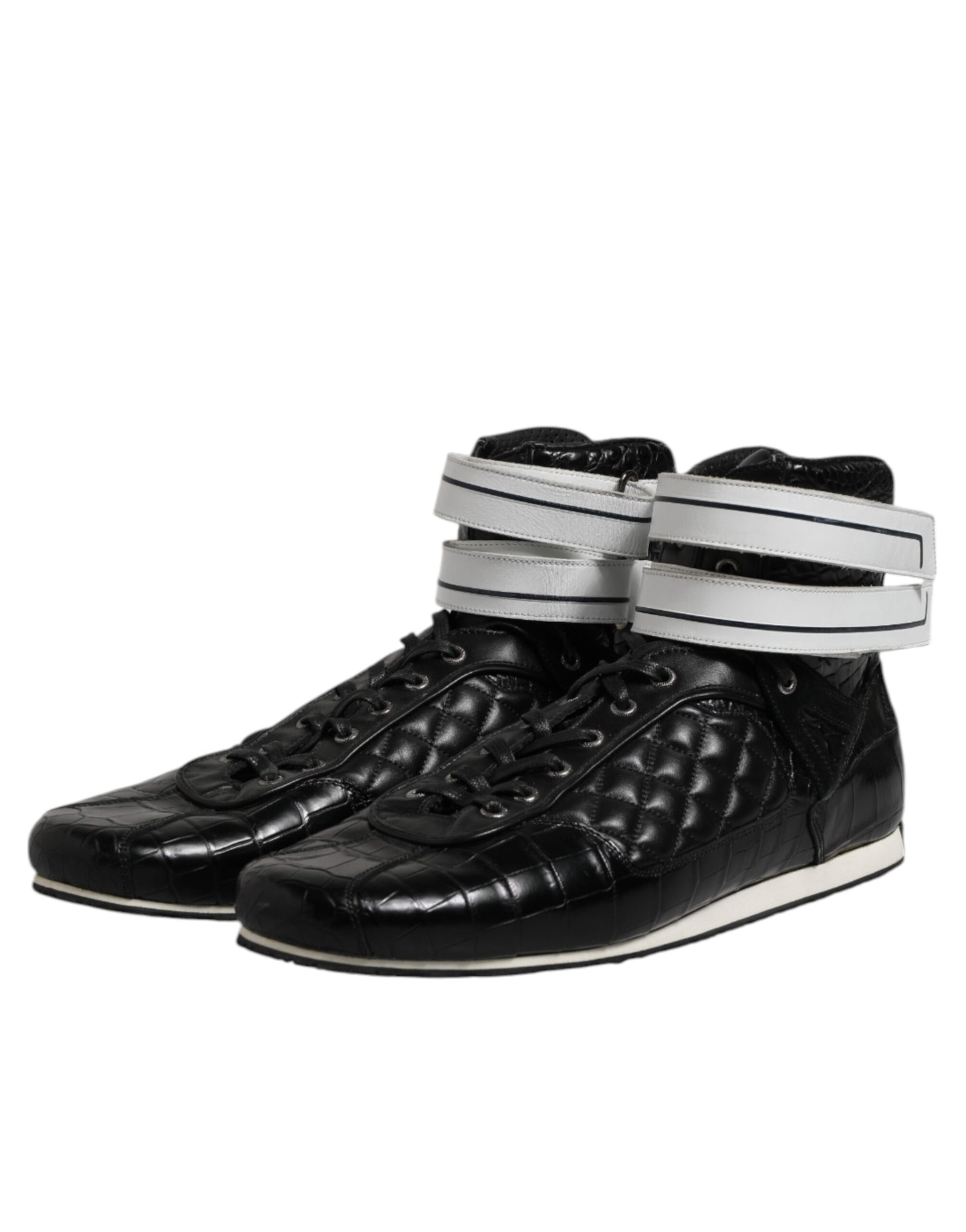Dolce & Gabbana svarte vatterte joggesko med snøring i skinn