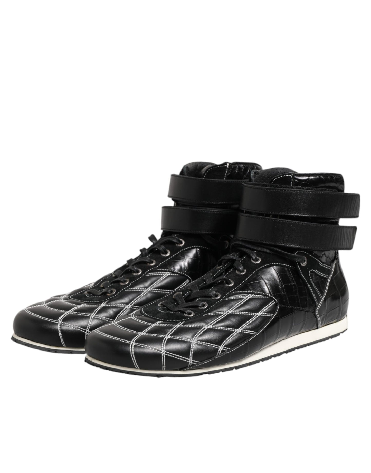 Dolce & Gabbana svarta quiltade lädersneakers med snörning