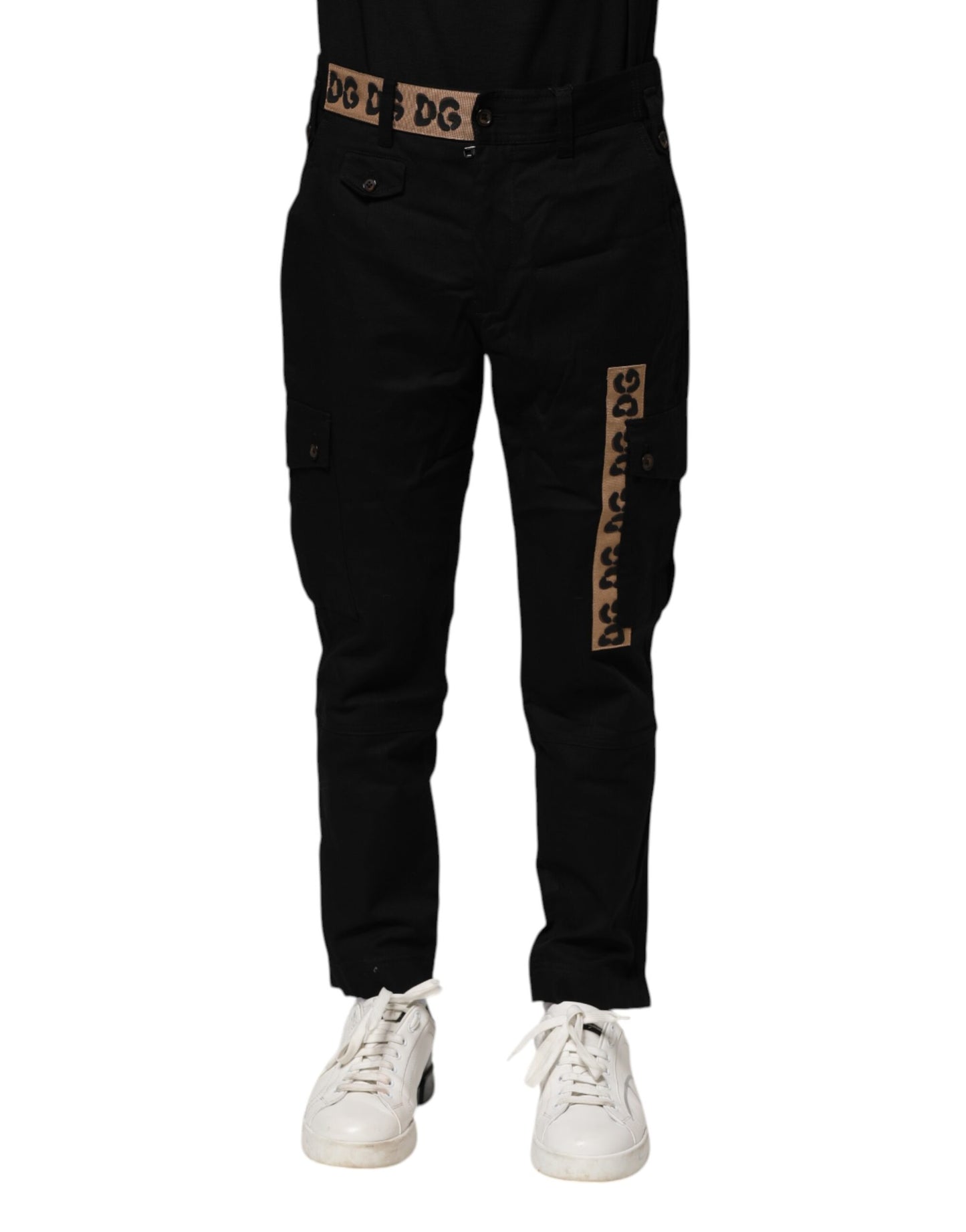Dolce & Gabbana svarta bomullsbyxor med cargokrage