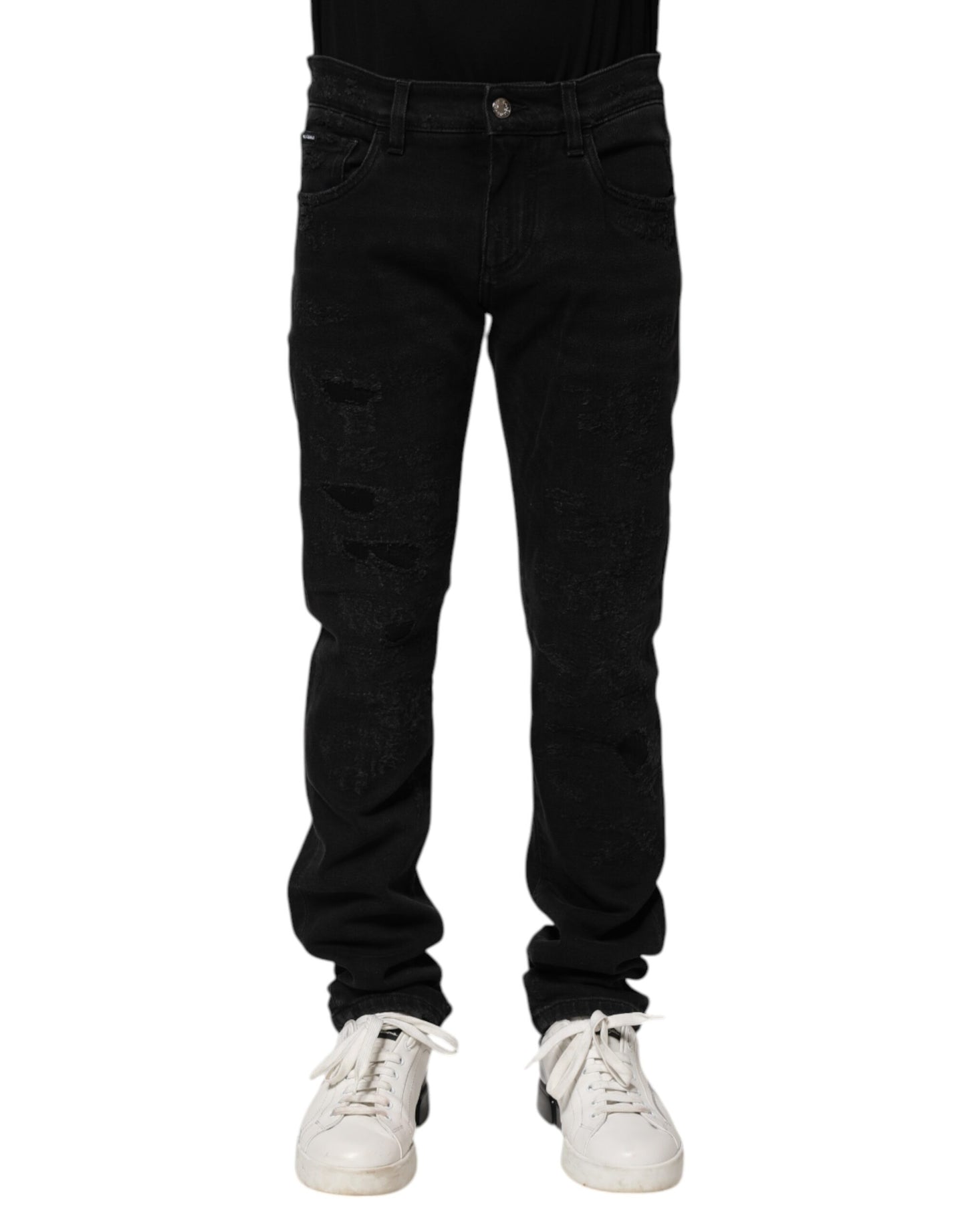 Dolce & Gabbana Svarta Bomulls Skinny Herrjeans