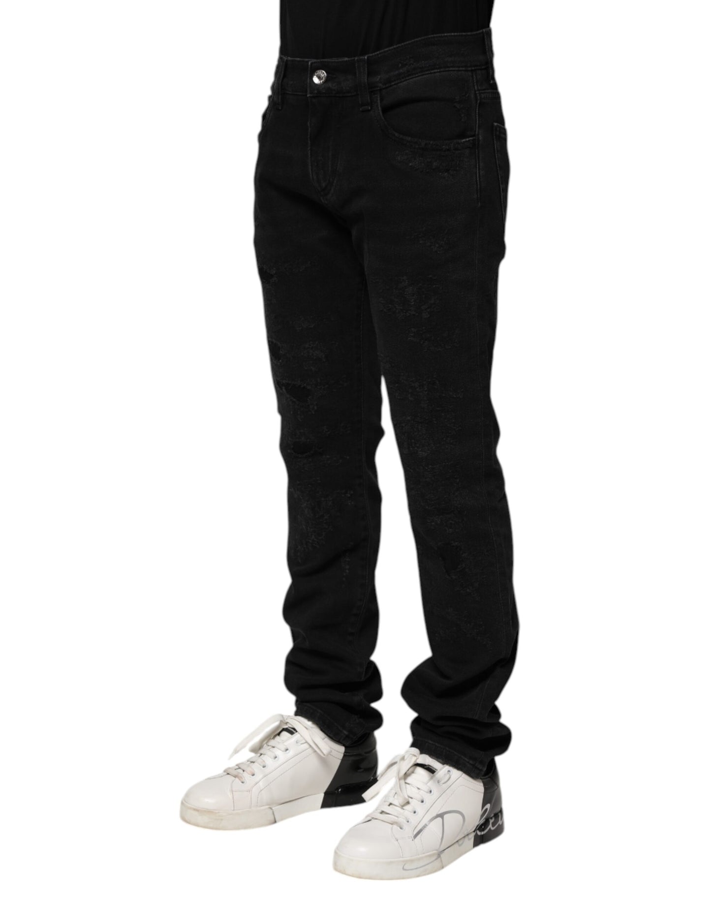 Dolce & Gabbana Svarta Bomulls Skinny Herrjeans