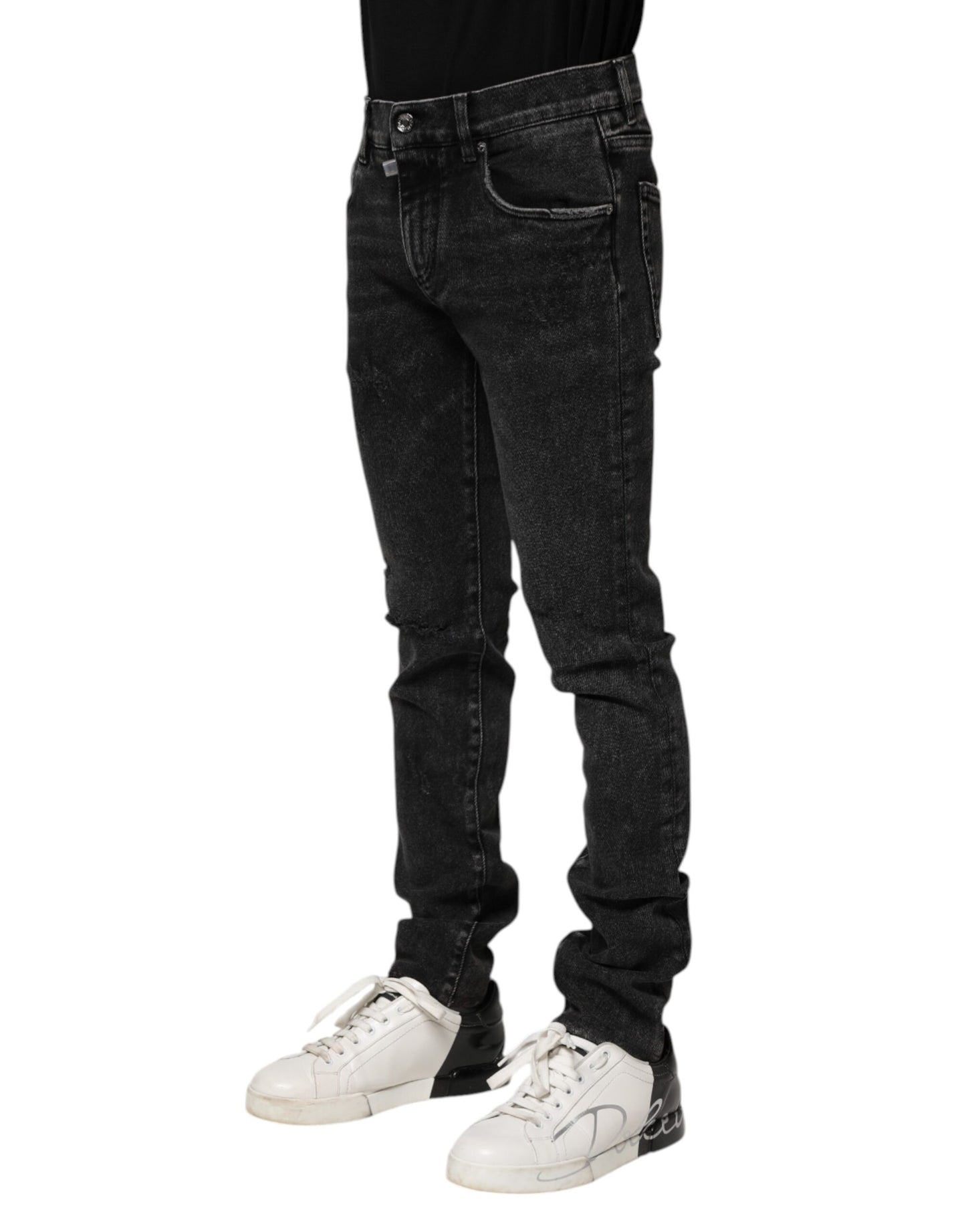 Dolce & Gabbana Svarta Bomulls Skinny Herrjeans