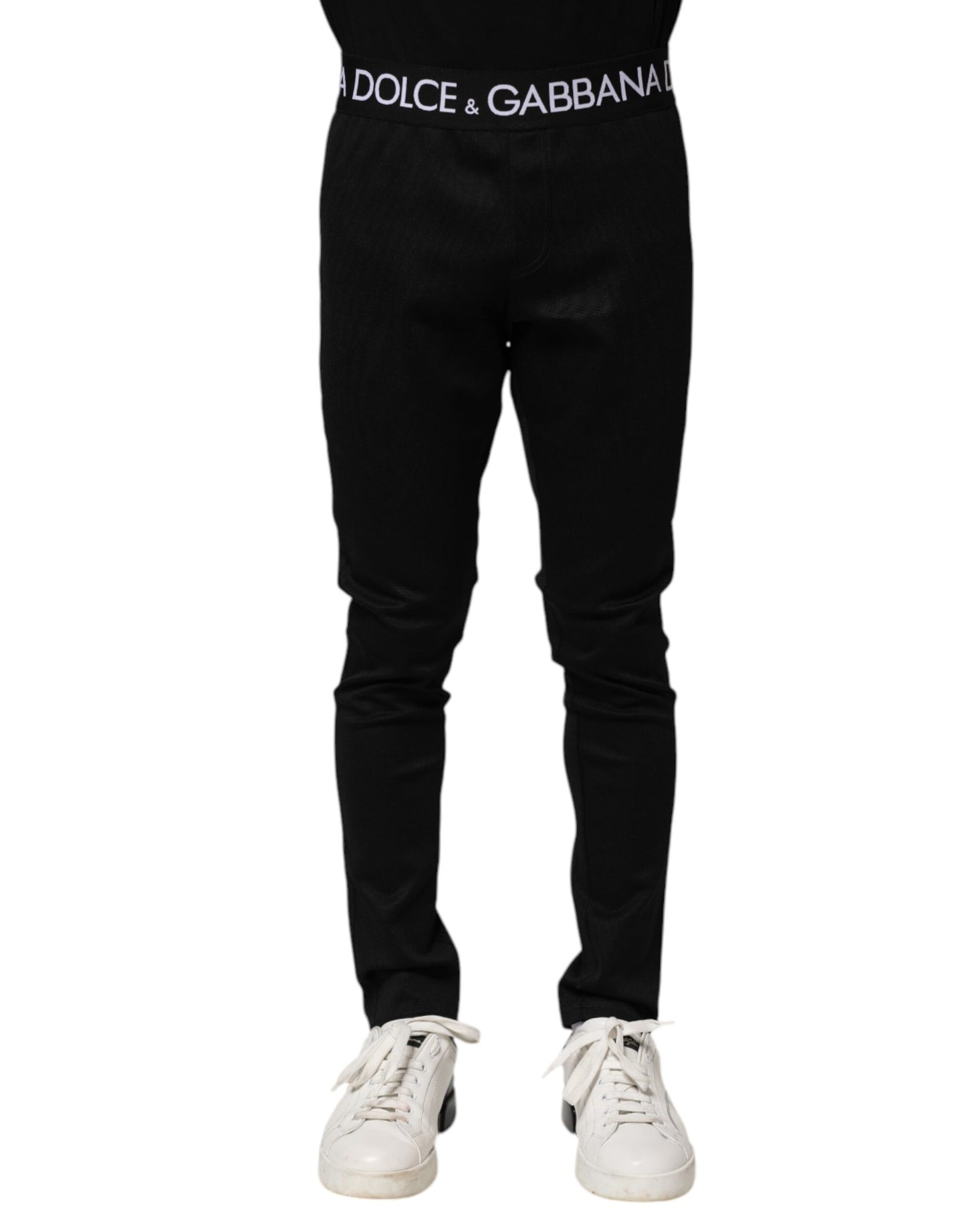 Dolce & Gabbana Svarta Nylon Skinny Joggingbyxor Herr