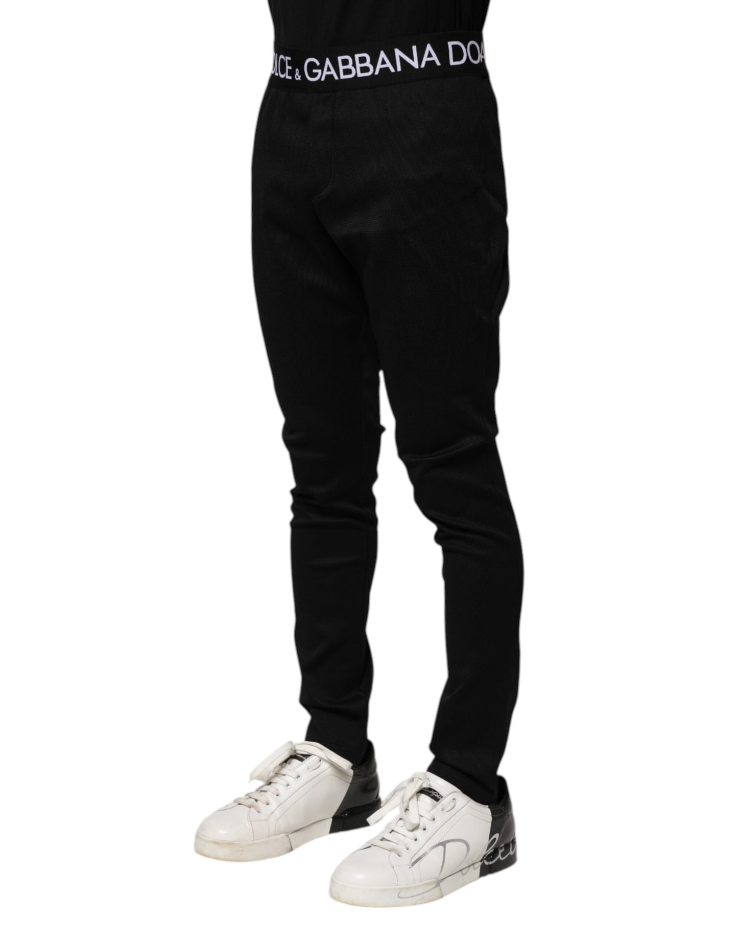Dolce & Gabbana Svarta Nylon Skinny Joggingbyxor Herr