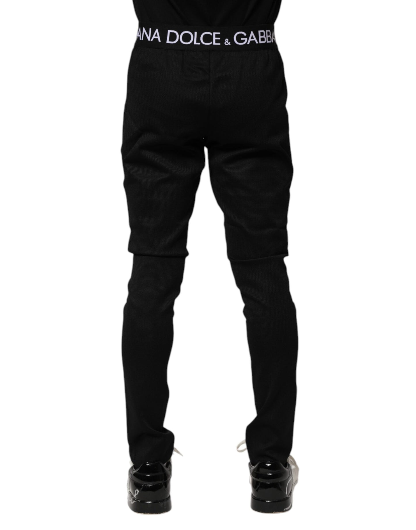 Dolce & Gabbana Svarta Nylon Skinny Joggingbyxor Herr