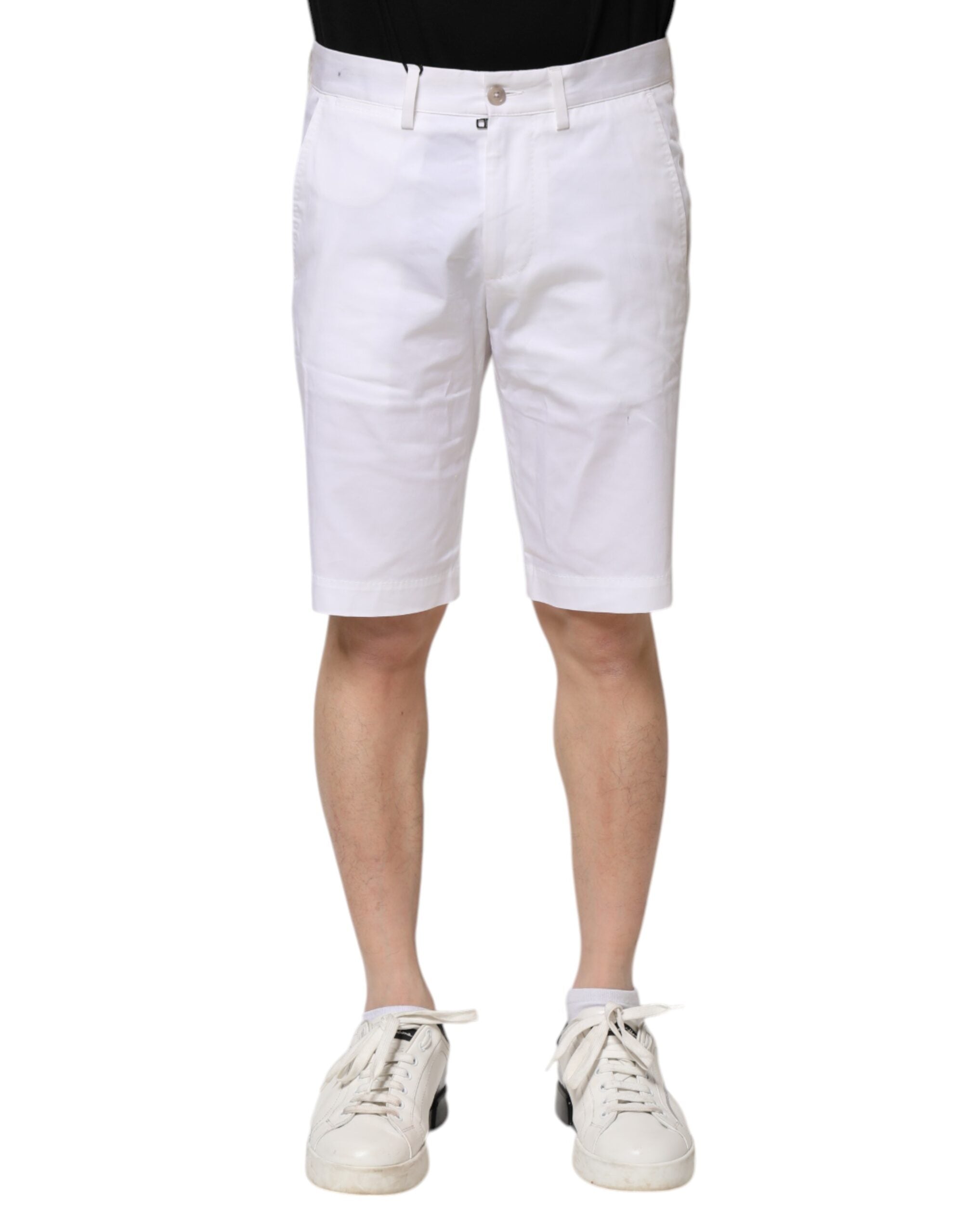 Vita bomullsstretchiga denimbermudashorts för män