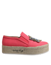 Twinset Rosa Canvas Kristallutsmyckade Slip On Skor