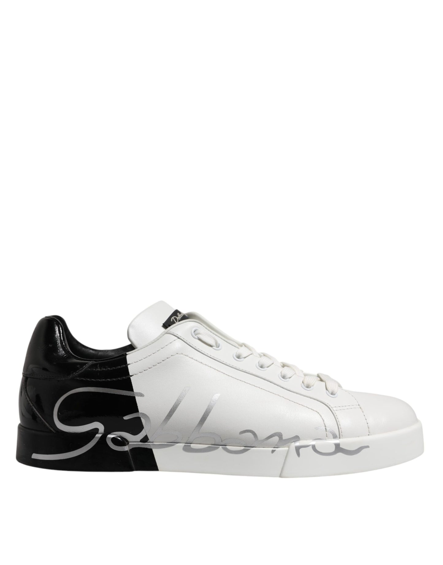 Dolce & Gabbana Vita Svarta Låga Lädersneakers med Logotyp
