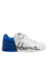 Dolce & Gabbana Hvite Blå Lave Sneakers i Skinn