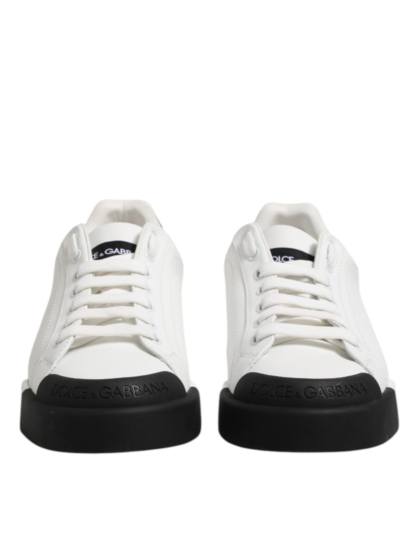 Dolce & Gabbana Vita Svarta Logotyp Läder Sneakers Skor Med Snörning