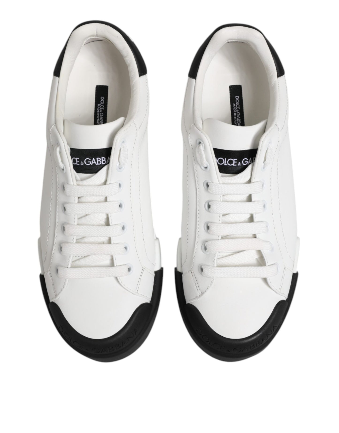 Dolce & Gabbana Vita Svarta Logotyp Läder Sneakers Skor Med Snörning