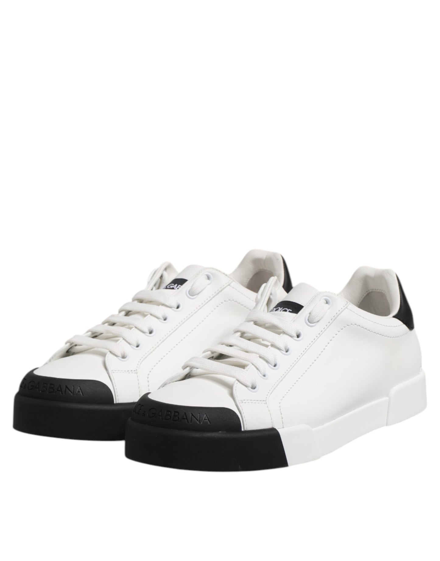 Dolce & Gabbana Vita Svarta Logotyp Läder Sneakers Skor Med Snörning