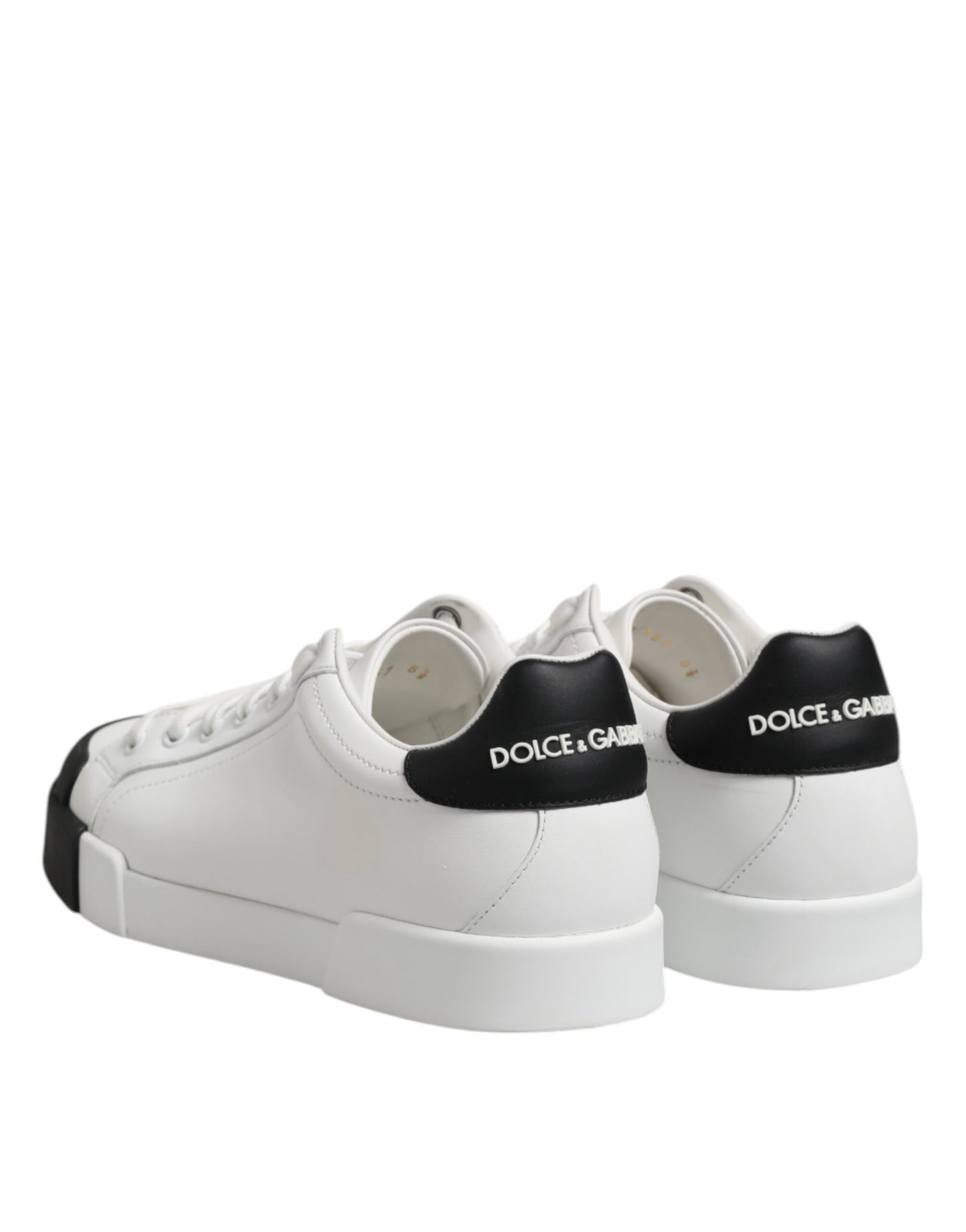 Dolce & Gabbana Vita Svarta Logotyp Läder Sneakers Skor Med Snörning