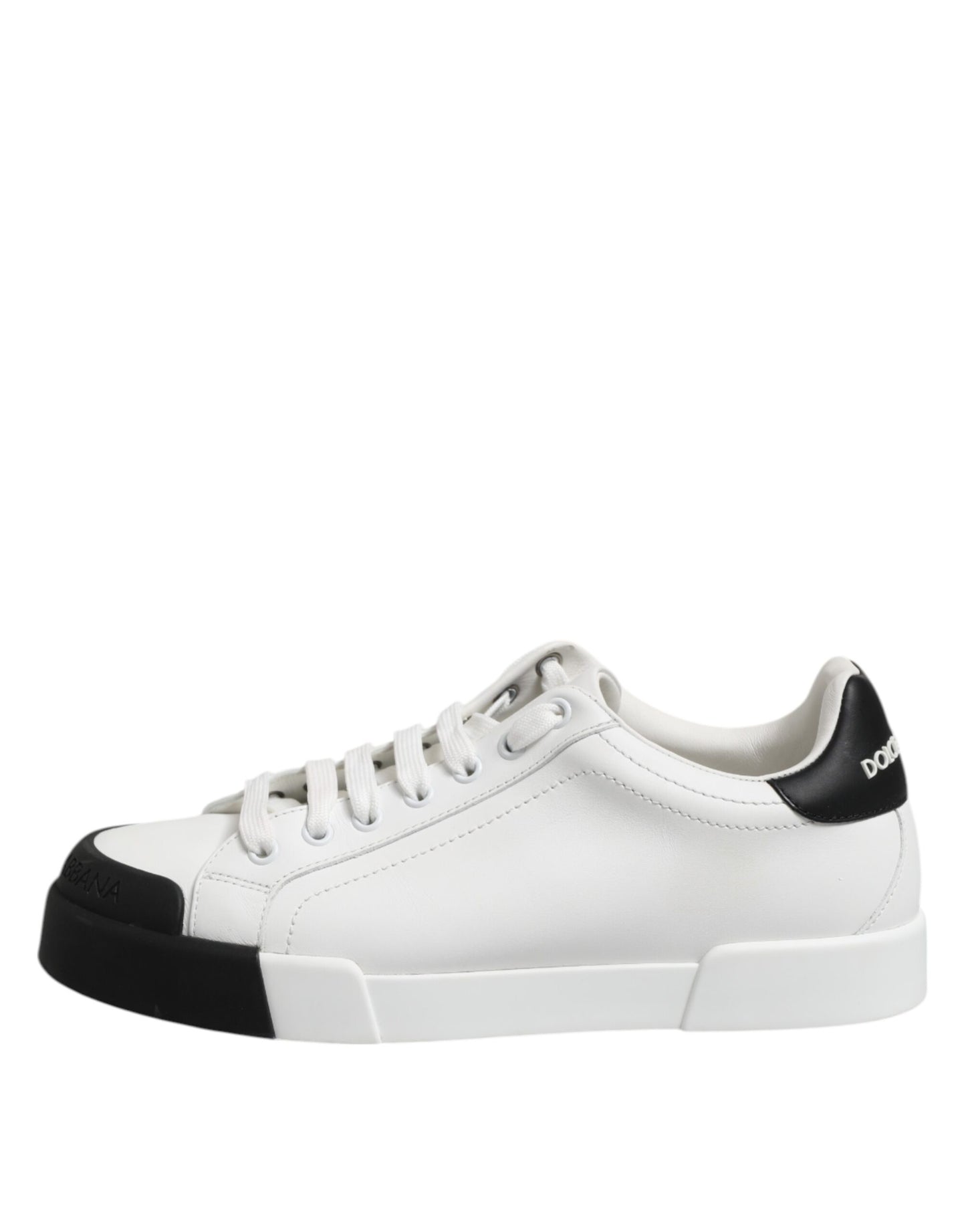Dolce & Gabbana Vita Svarta Logotyp Läder Sneakers Skor Med Snörning