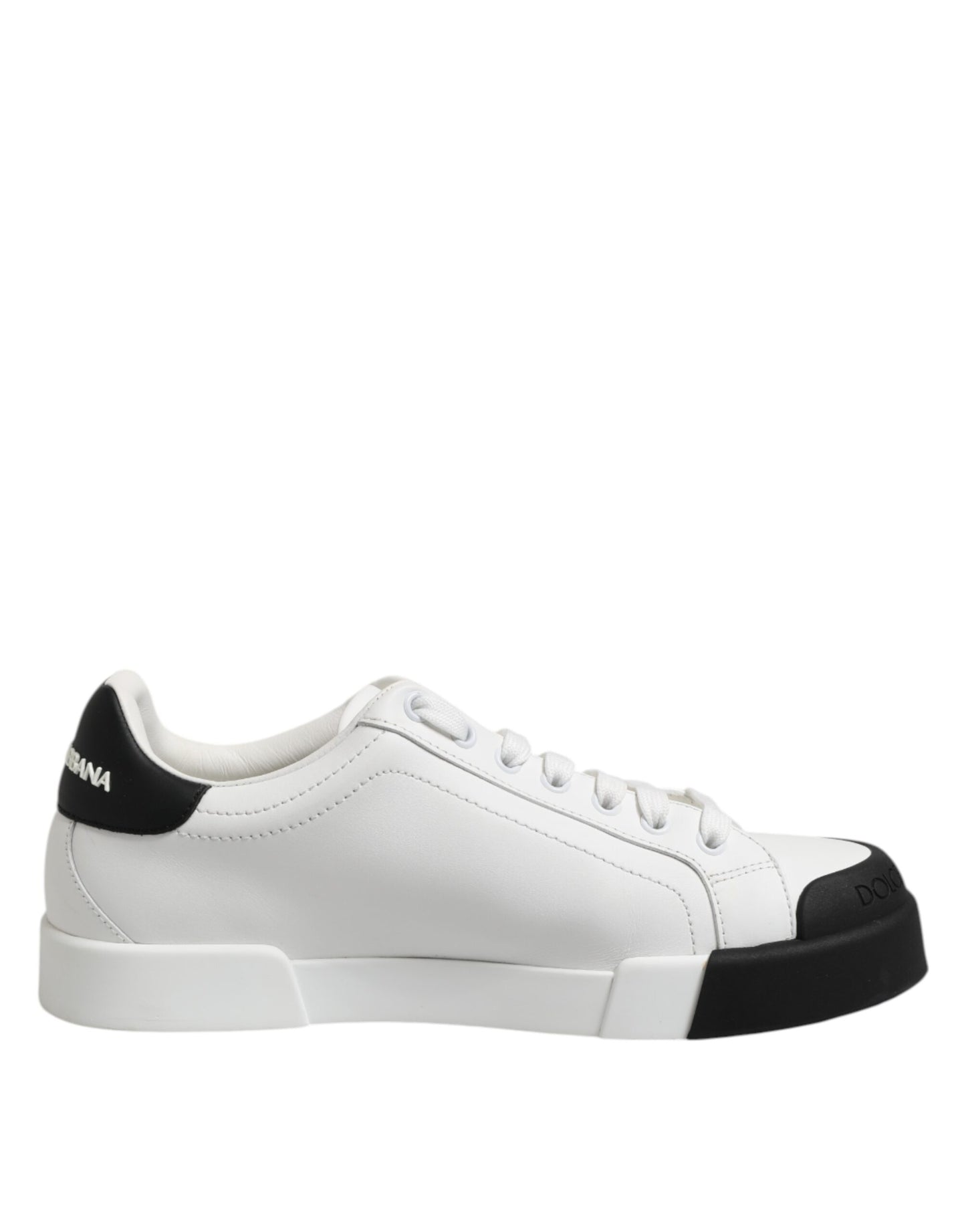Dolce & Gabbana Vita Svarta Logotyp Läder Sneakers Skor Med Snörning