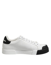 Dolce & Gabbana Hvite Svarte Logo Skinnsneakers Med Snøring