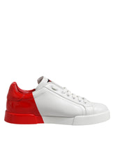 Dolce & Gabbana Hvite Røde Logo Lave Sneakers Skinnsko