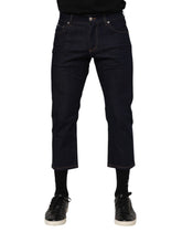 Dolce & Gabbana Dark Blue Cotton Logo Slim Fit Men Denim Jeans
