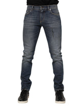 Dolce & Gabbana Blue Washed Skinny Logo Plaque Men Denim Jeans