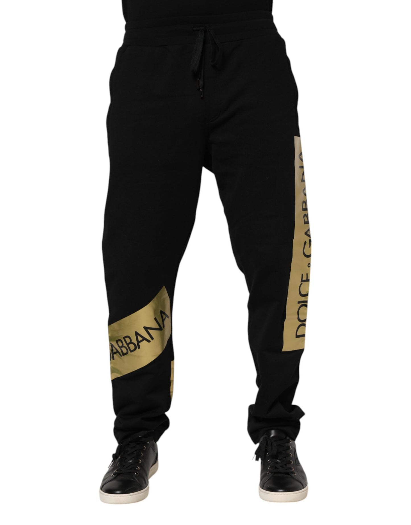Dolce & Gabbana svarte joggebukser med bomullslogo og tape for menn