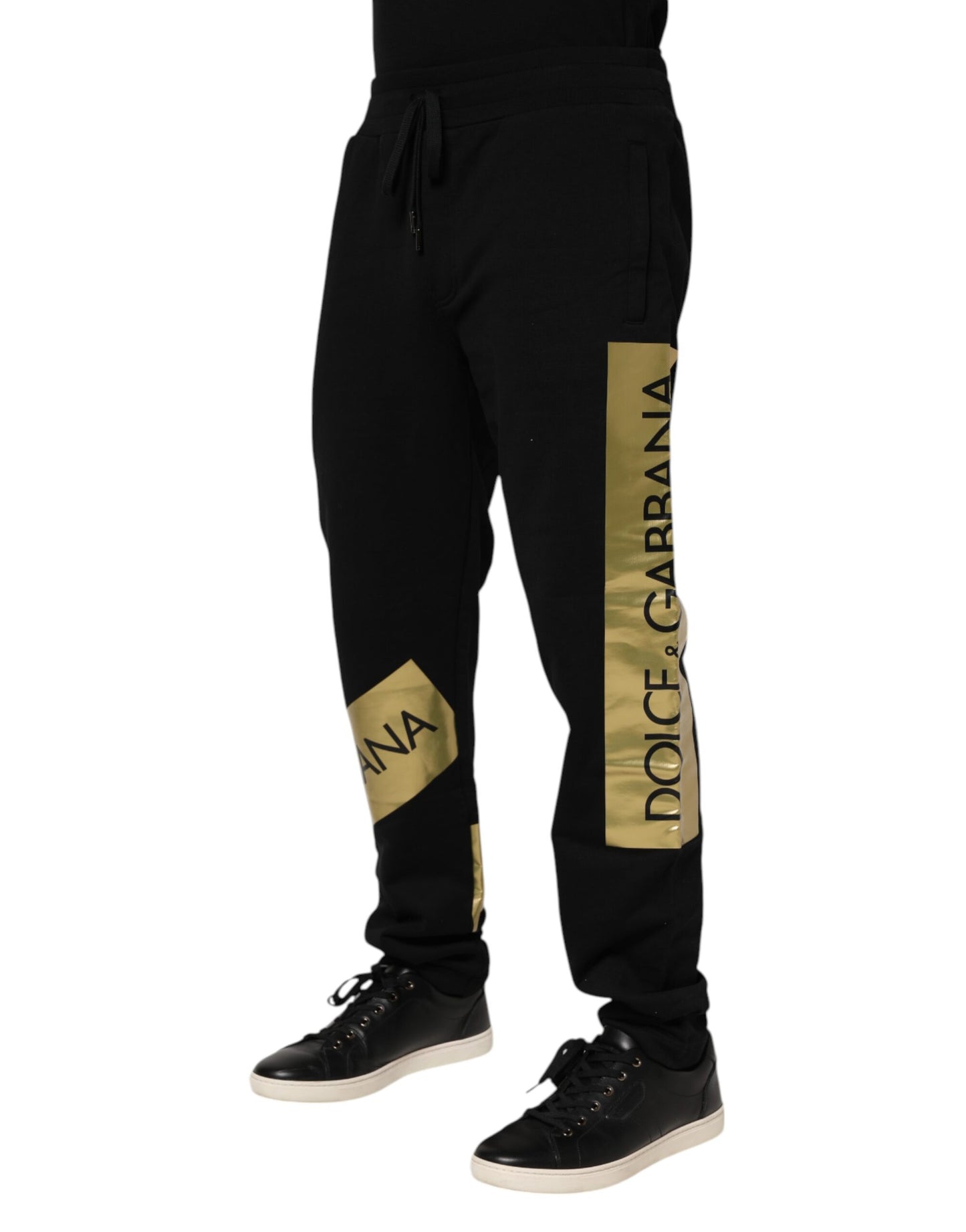 Dolce & Gabbana svarte joggebukser med bomullslogo og tape for menn