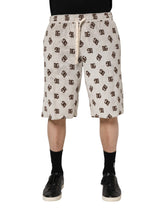 Dolce & Gabbana White Cotton DG Mania Print Men Bermuda Shorts