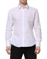 Dolce & Gabbana White Cotton Long Sleeves GOLD Formal Shirt