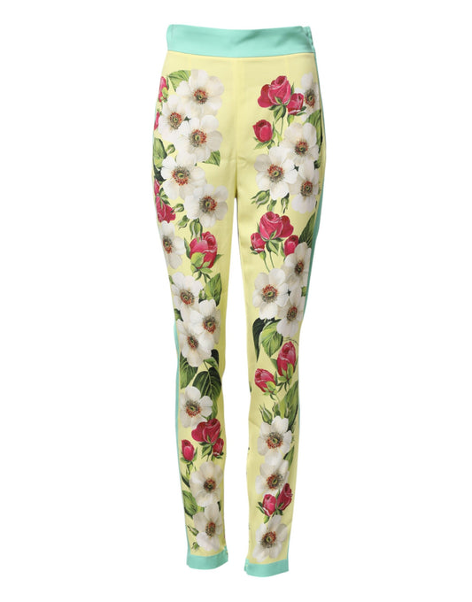 Dolce & Gabbana Gula Sidenleggings Med Blommiga Byxor