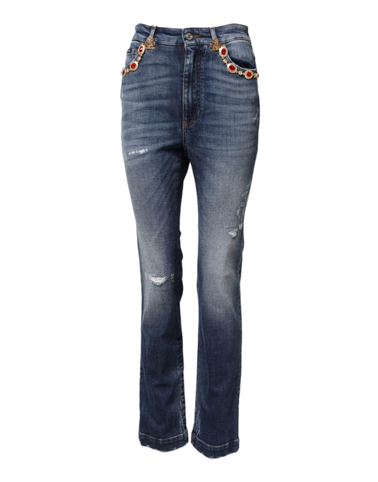 Dolce & Gabbana Blå Strassutsmyckade Denim Jeans