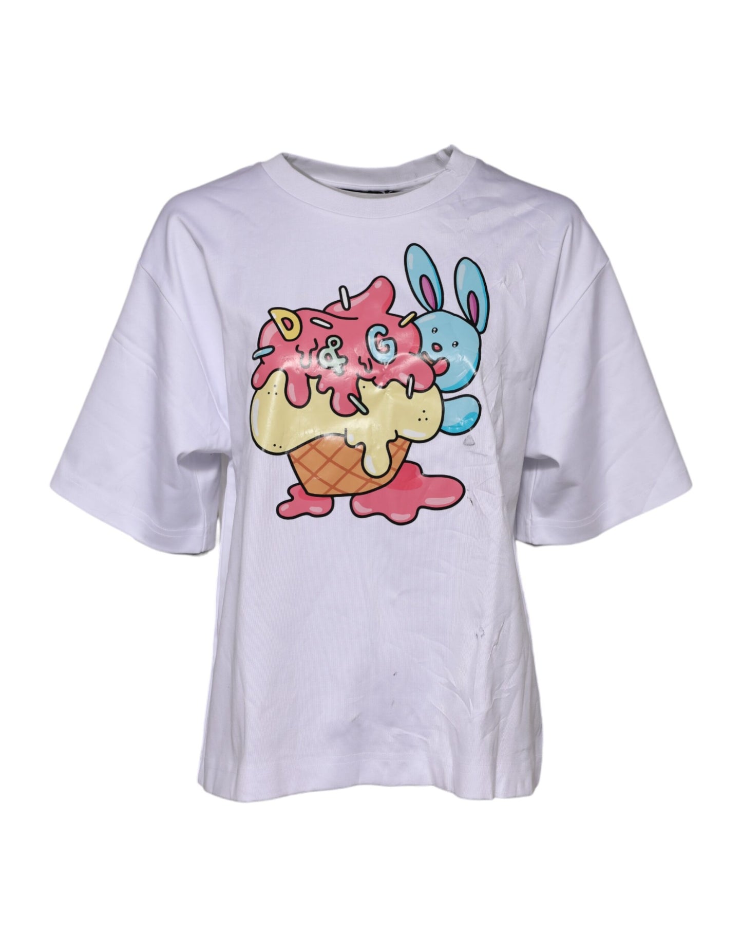 Dolce & Gabbana hvit bomulls-T-skjorte med rund hals og grafisk trykk