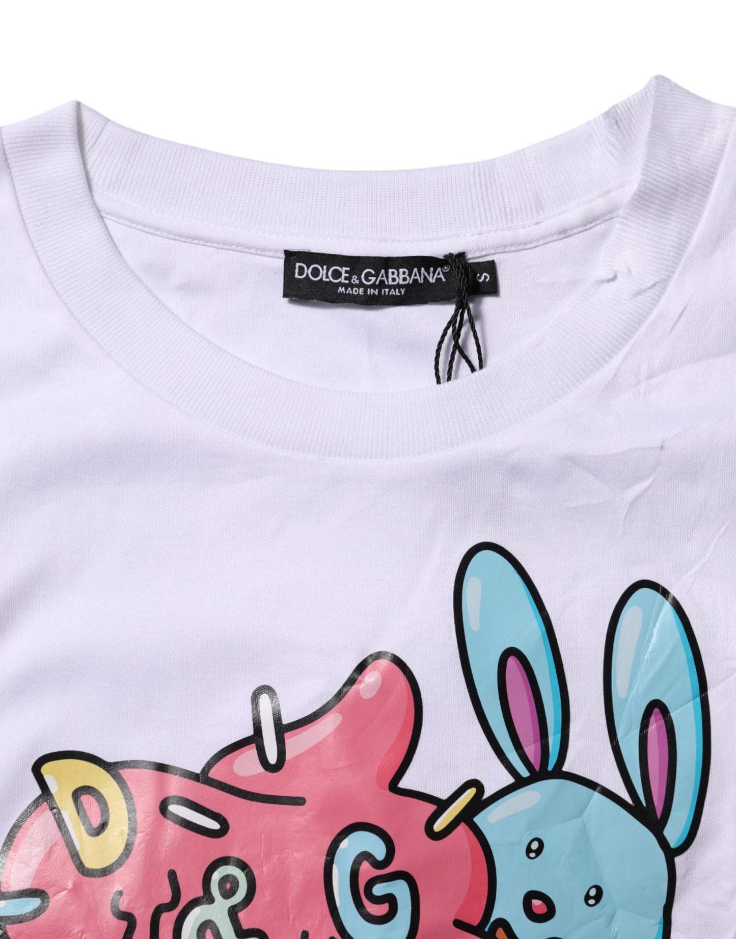 Dolce & Gabbana hvit bomulls-T-skjorte med rund hals og grafisk trykk