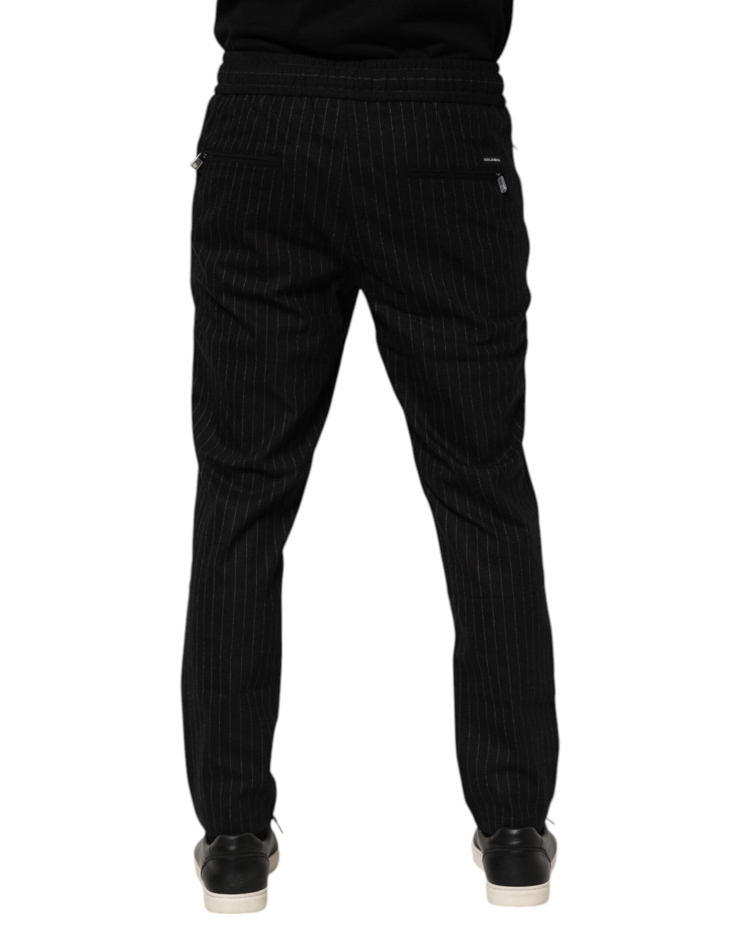 Dolce & Gabbana Svarta Randiga Joggingbyxor I Ull Herr