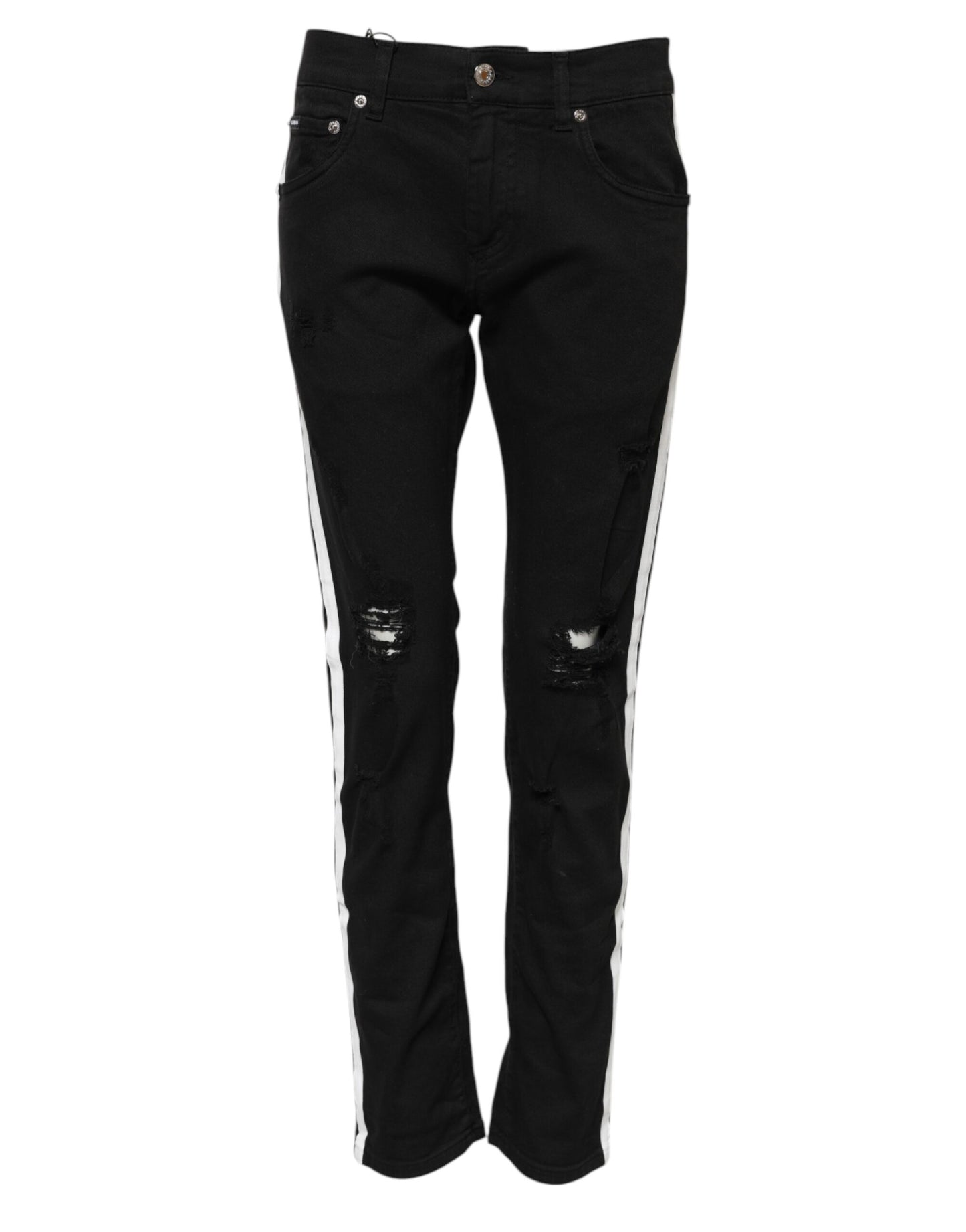 Dolce & Gabbana Svarta Trasiga Vitfodrade Skinny Jeans
