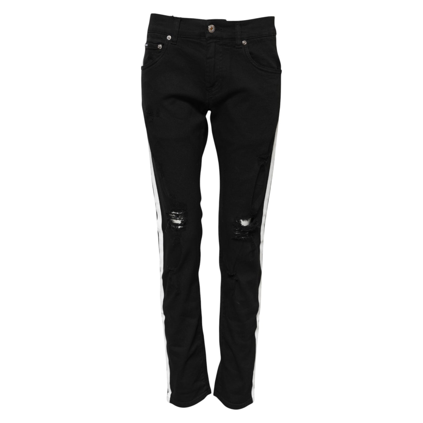 Dolce & Gabbana Svarta Trasiga Vitfodrade Skinny Jeans