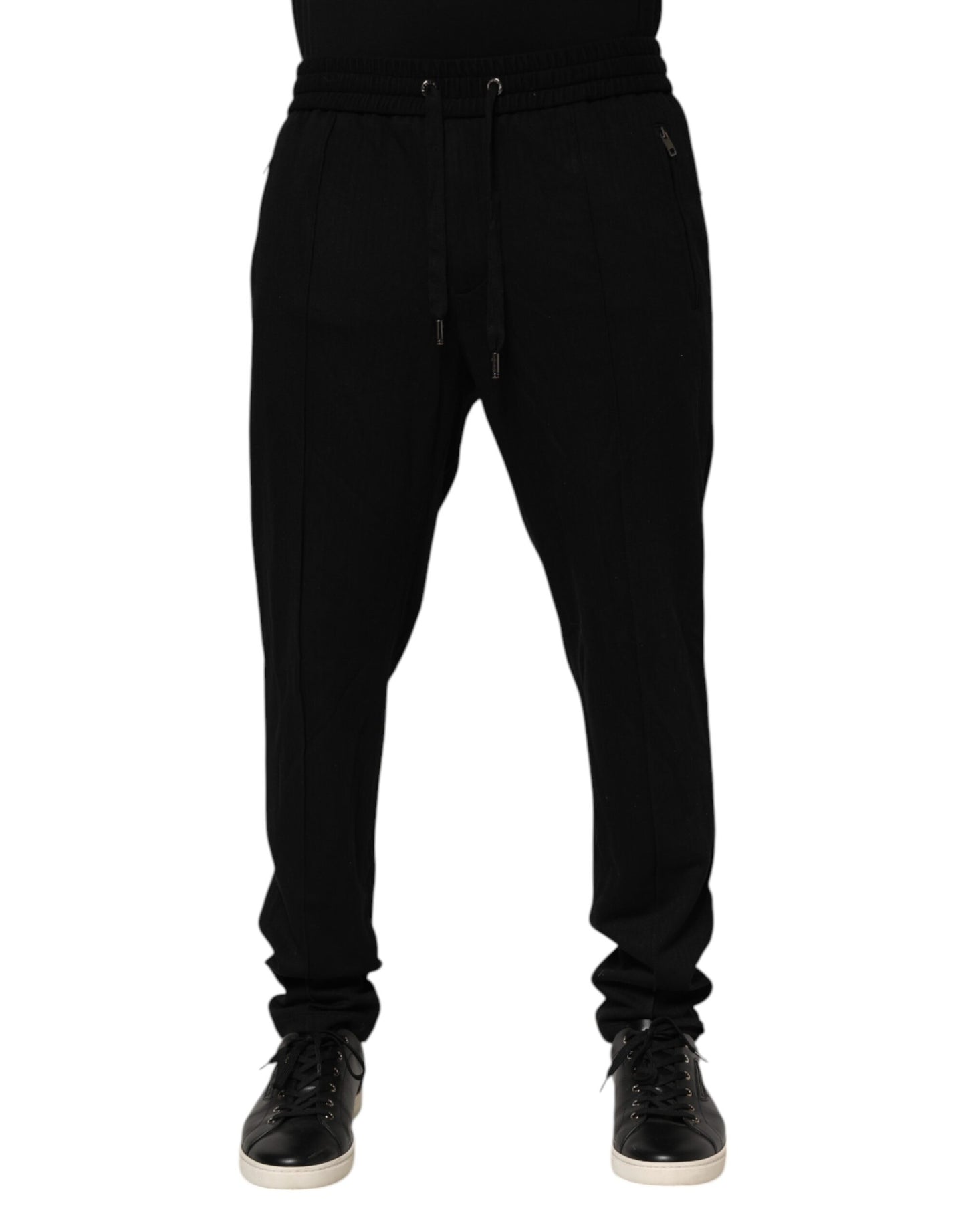 Dolce & Gabbana Svarta Viskos Skinny Logo Herr Joggingbyxor