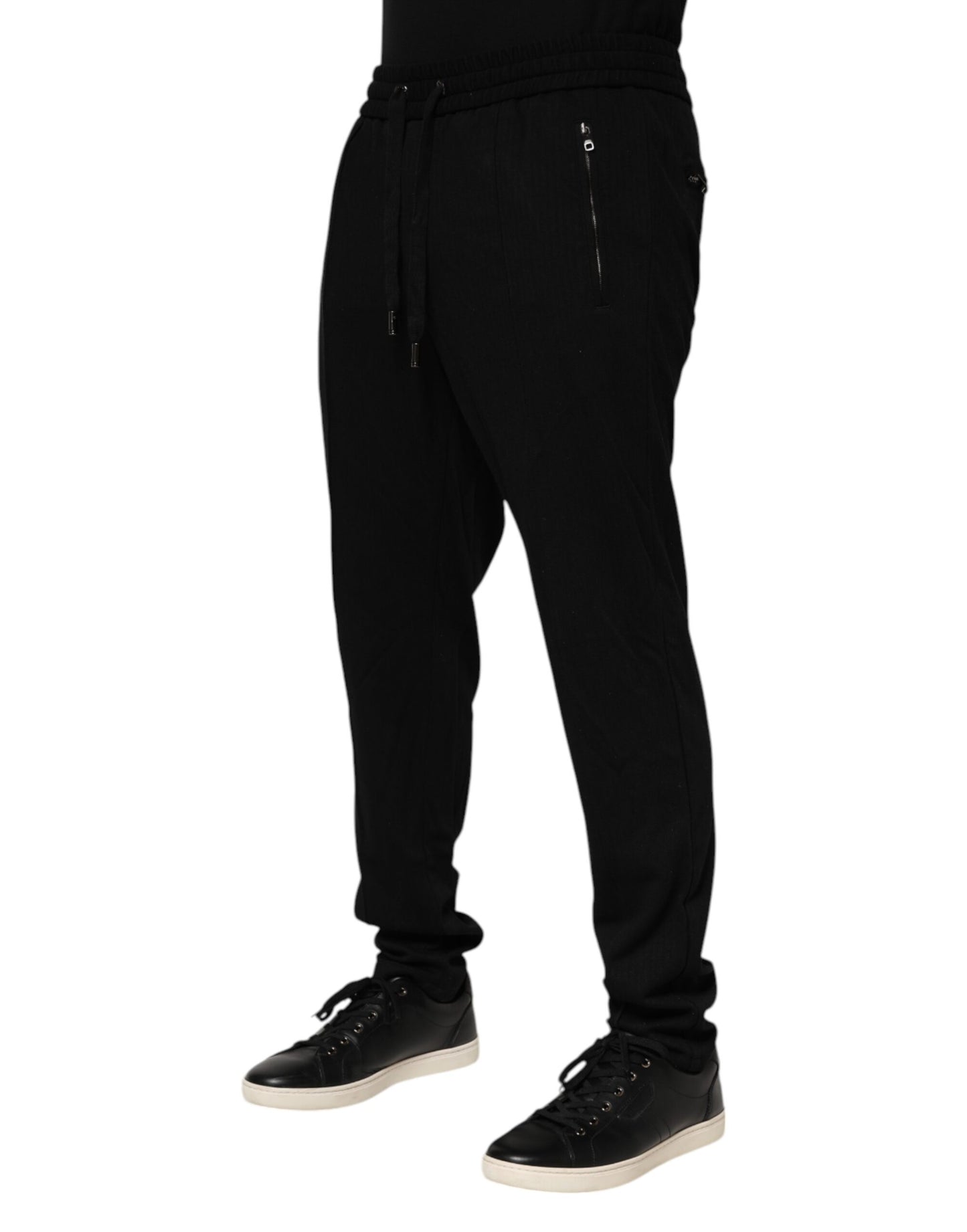 Dolce & Gabbana Svarta Viskos Skinny Logo Herr Joggingbyxor