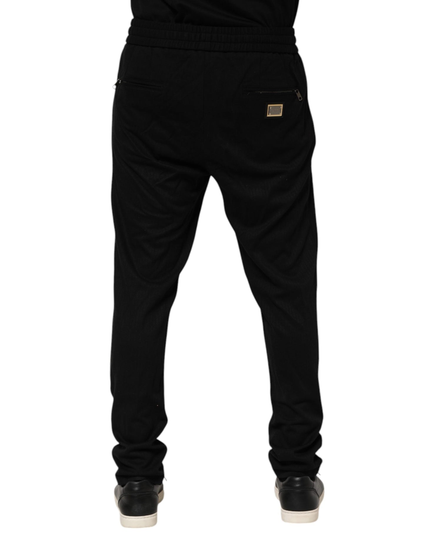 Dolce & Gabbana Svarta Viskos Skinny Logo Herr Joggingbyxor