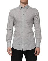 Dolce & Gabbana Gray Dotted Semi Fitted GOLD Men Formal Shirt