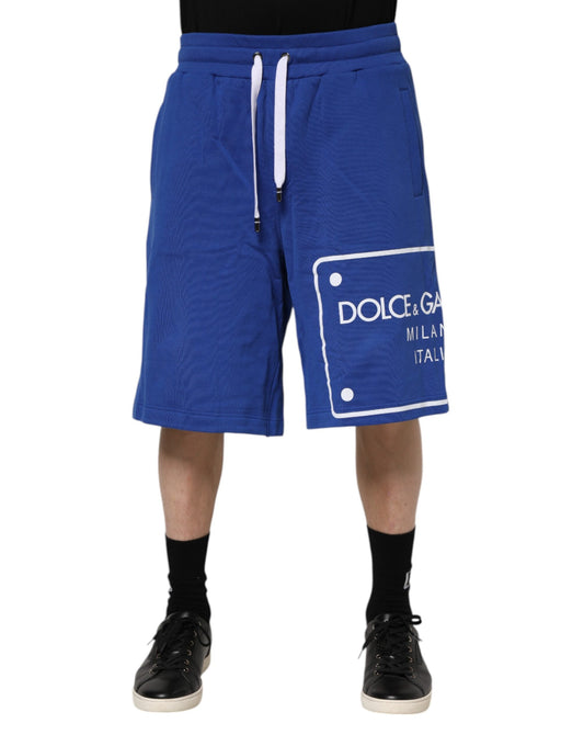 Dolce & Gabbana Blå Logotyp Bomull Bermuda Sweatshorts Shorts