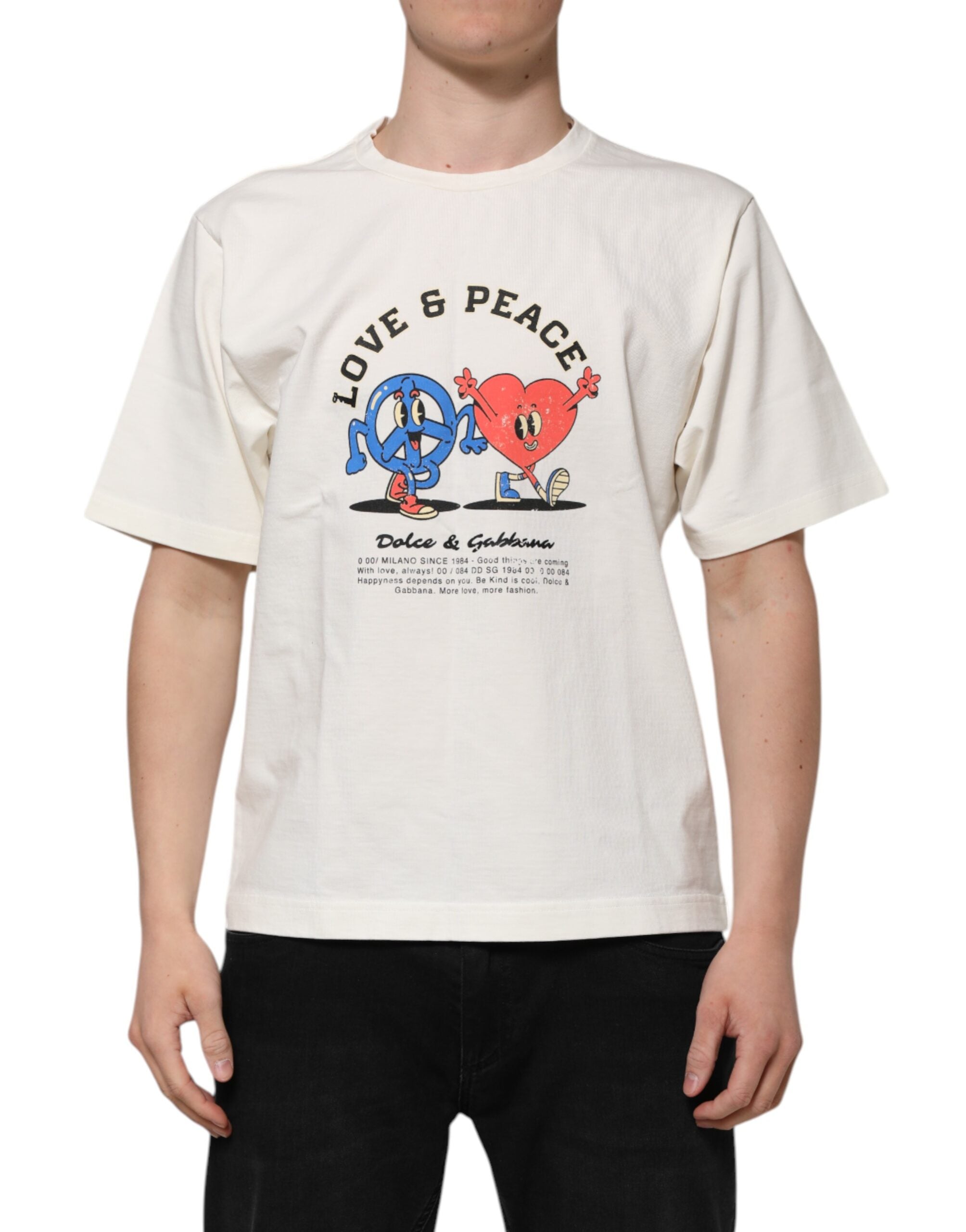 Vit Love Peace bomull herr-T-shirt med rund hals