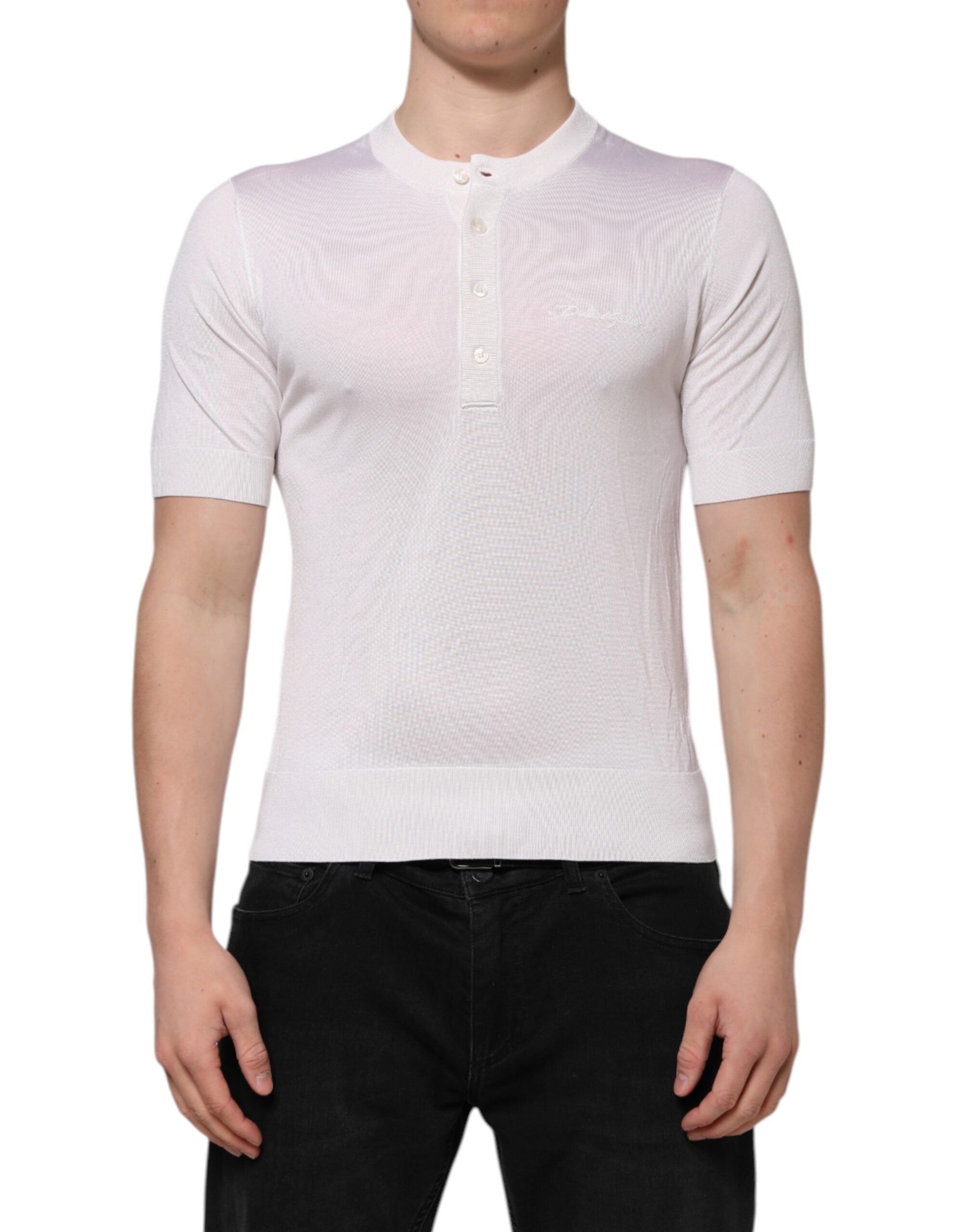 Vit siden kortärmad herr Henley T-shirt
