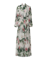 Dolce & Gabbana White Floral Roses Silk Maxi Long Gown Dress