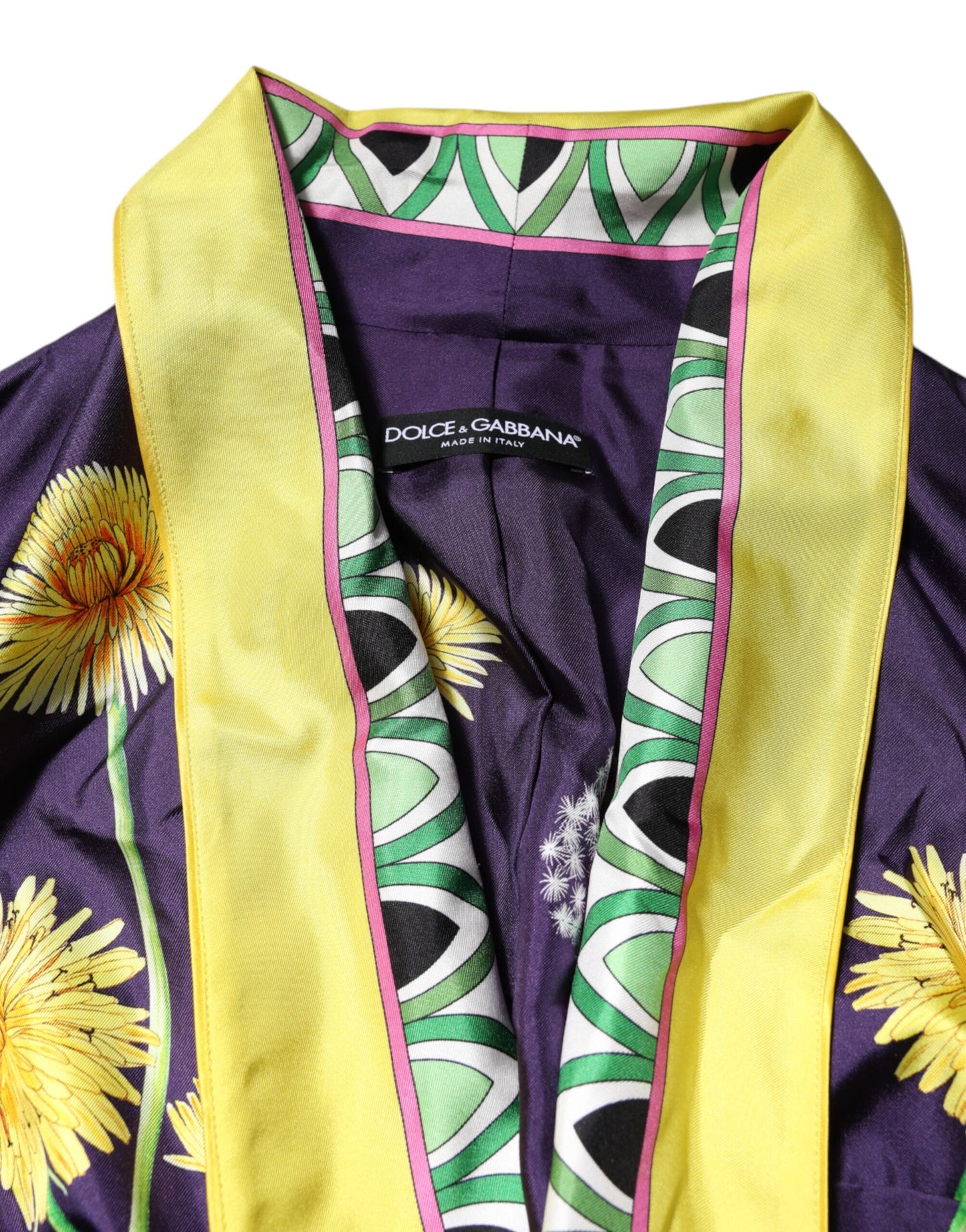 Dolce & Gabbana Blå Blomsterprint Silke Langermet Omslagsmorgenkåpe