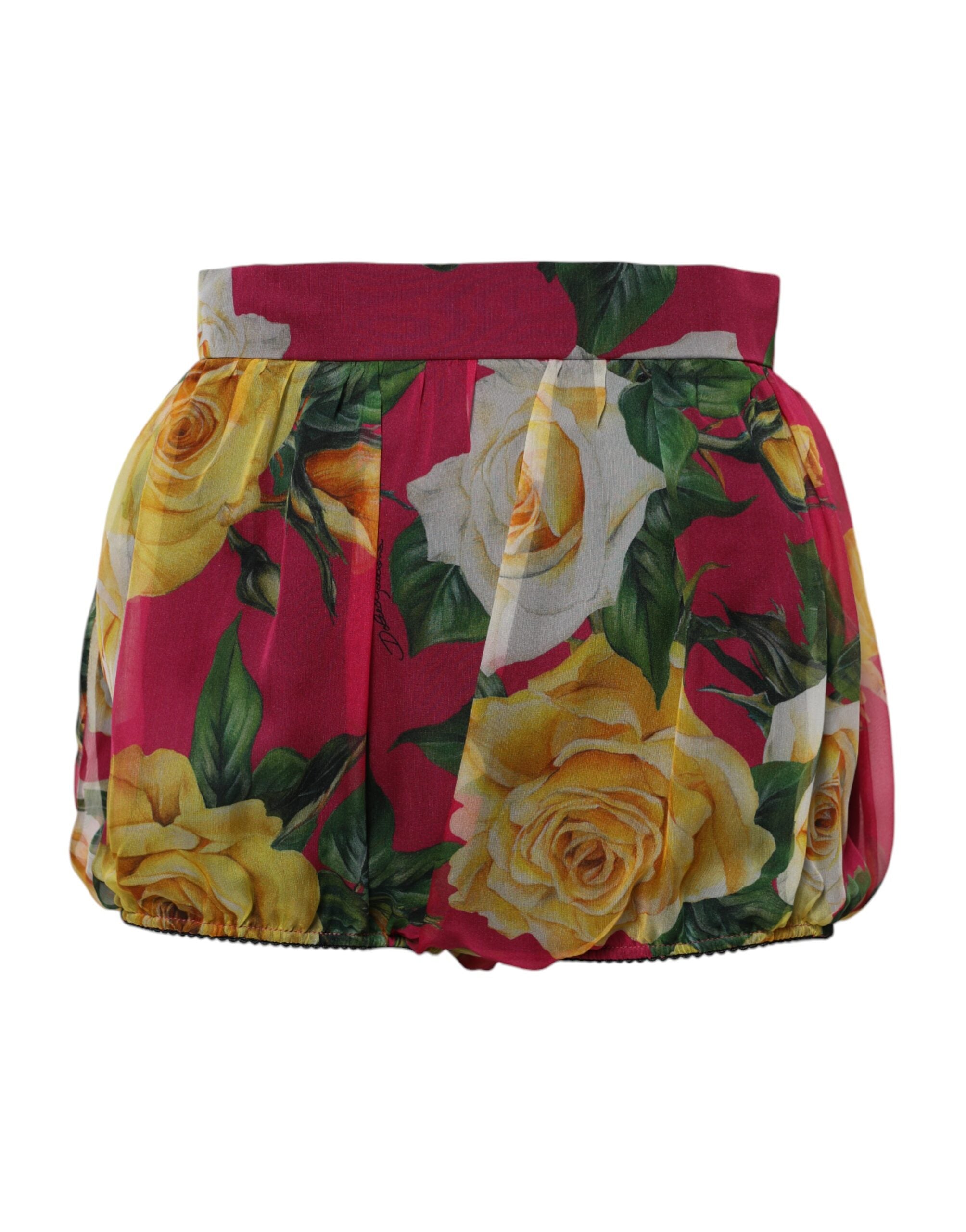 Røde blomsterprintede shorts med høy midje til dame